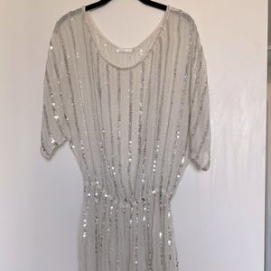 Indah white sheer with silver sequin detail mini dress size M